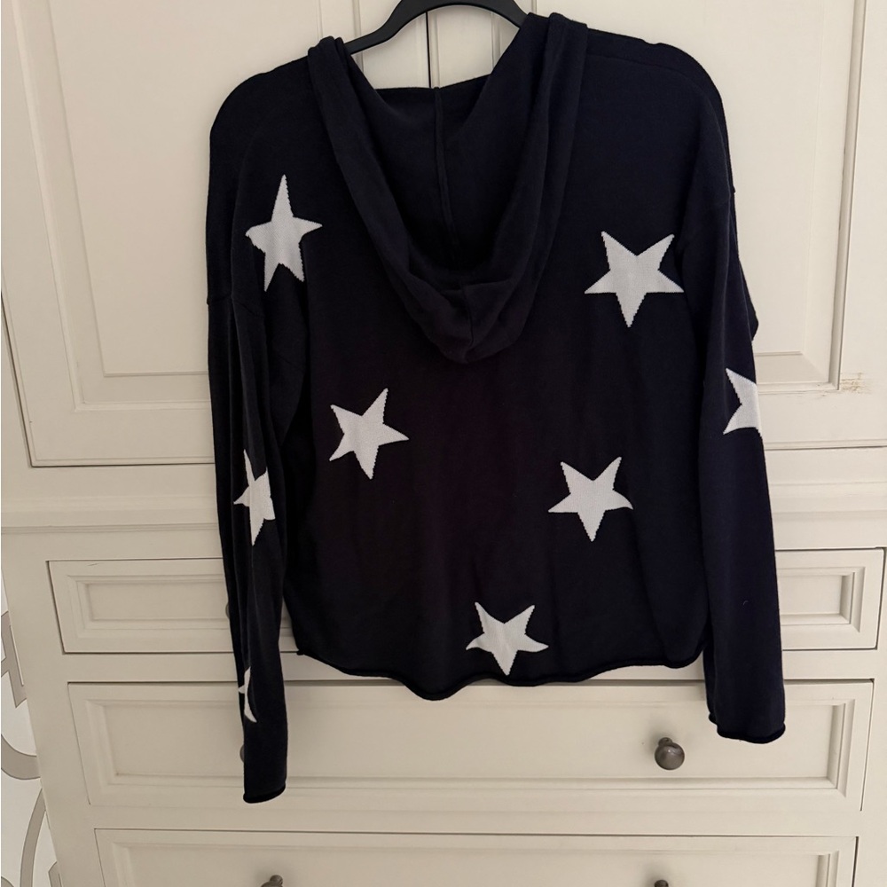 Rachel Zoe Navy Star V-Neck Hooded Sweater - Picture 3 of 4